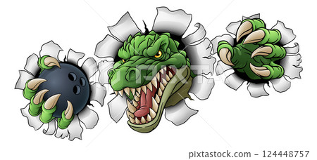 Crocodile Dinosaur Alligator Bowling Sports Mascot 124448757