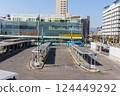 Takamatsu Station Bus Terminal and the blue sky - from the Sunport Takamatsu Bridge 124449292
