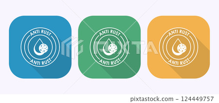 Anti rust icon design illustration. Anti oxidation sign, Rust resistant symbol in shadow button design Anti rust icon design illustration. Anti oxidation sign, Rust resistant symbol in shadow button design 124449757