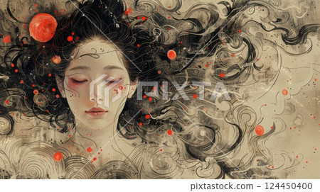 Mythical creatures. Japan myth. Amaterasu 124450400