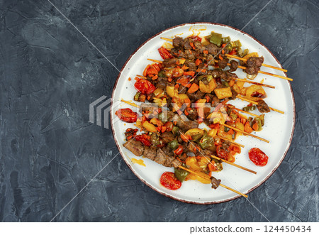 Grilled lamb shish kebab 124450434