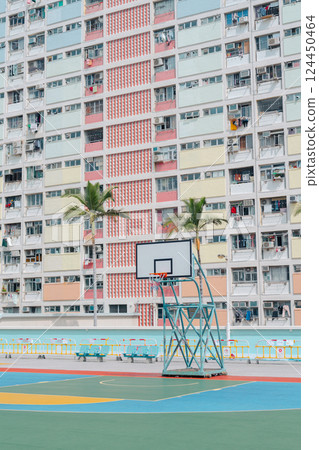 Choi Hung Estate rainbow color apartment building in Hong Kong Choi Hung Estate rainbow color apartment building in Hong Kong 124450464