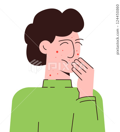Danger of human viruses concept illustration. Infected boy from monkey flat illustration. Monkeypox Danger of human viruses concept illustration. Infected boy from monkey flat illustration. Monkeypox 124450860