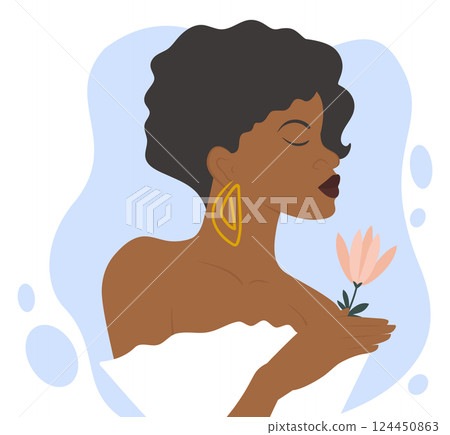 Flower for lovely one. Surprise for valentines day illustration. Happy Mother's Day simple art Flower for lovely one. Surprise for valentines day illustration. Happy Mother's Day simple art 124450863