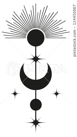 Line art sun and moon concept of esoteric elements. Ramadan linear icon symbol. Tarot witchcraft 124450867