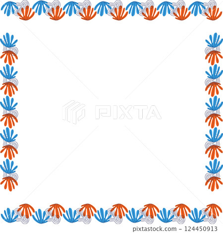 Colorful leaves rectangle frame. Simple leaf empty frame with space for your text. Floral design 124450913