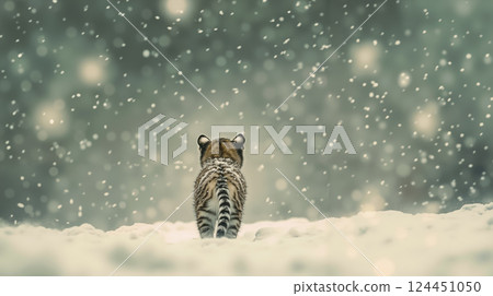 A tiger walking through the snow in the snow 124451050