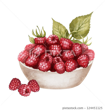 raspberry bowl Watercolor illustration 124451125
