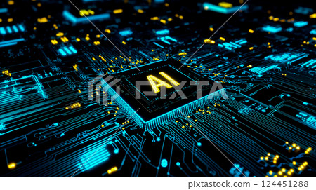 A computer chip with the word AI on it sitting on top of a circuit board A computer chip with the word AI on it sitting on top of a circuit board 124451288
