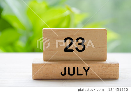 July 23th calendar text on wooden blocks with customizable space for text. Calendar concept. July 23th calendar text on wooden blocks with customizable space for text. Calendar concept. 124451350