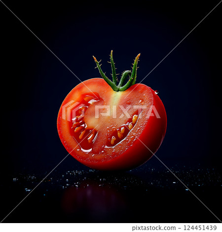 A half of a tomato on a black surface 124451439