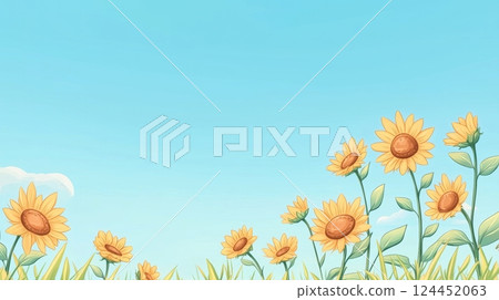 A vibrant field of sunflowers under a clear blue sky A vibrant field of sunflowers under a clear blue sky 124452063