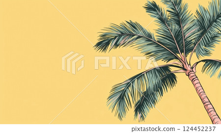 A vibrant palm tree against a bright yellow background 124452237