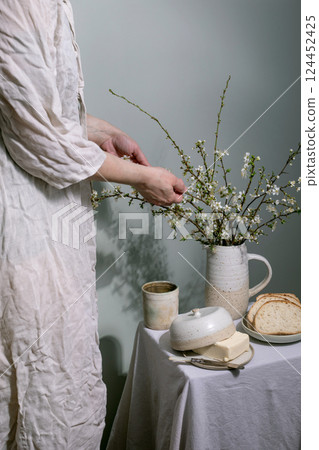 Spring Blooms Rustic Breakfast Table Setting 124452425