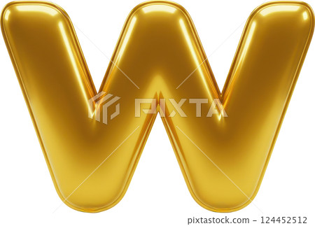 Golden balloon letter W. Shiny, inflatable, and vibrant. 124452512