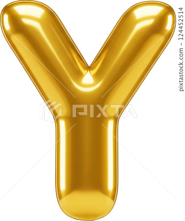 Golden balloon letter Y. Festive, shiny, and celebratory design element for party decorations and typography projects. 124452514