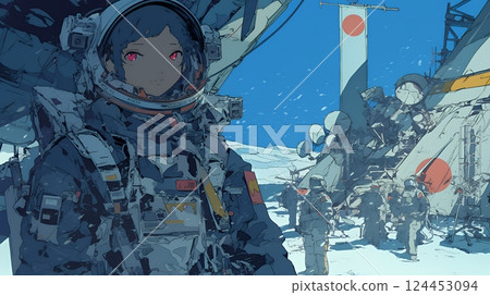 在月球（太空）基地工作的人們 124453094