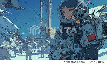 在月球（太空）基地工作的人們 124453097