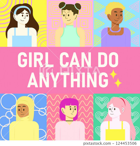 Colorful Representation of Girl Power. Girl Can Do Anything Vector Illustration Colorful Representation of Girl Power. Girl Can Do Anything Vector Illustration 124453506