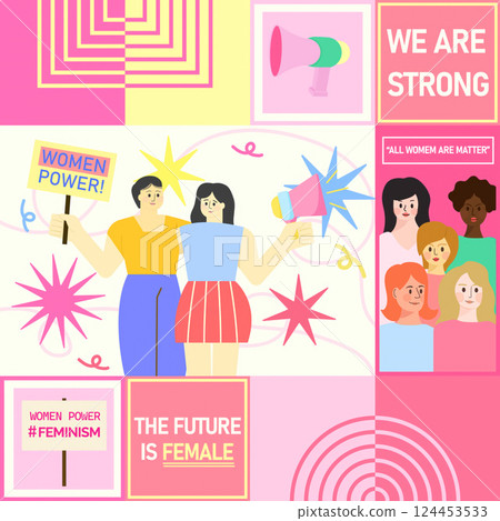 Celebrating Feminism and Women Power. Future is Female Vector Illustration Celebrating Feminism and Women Power. Future is Female Vector Illustration 124453533