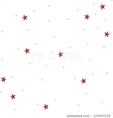 Watercolor pattern red stars, dots, confetti. Seamless print chaotic in retro style. Illustration on isolated background for design, fabric, clothes children, textiles, packaging, vintage, holiday 124453539