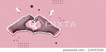 Empowering Women Love Symbol in a Vibrant Collage Design, Vector Illustration Empowering Women Love Symbol in a Vibrant Collage Design, Vector Illustration 124453594