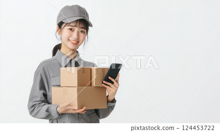 Japanese female delivery staff carrying luggage 124453722