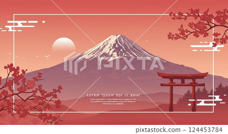 富士山在日落時染色 124453784