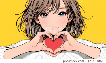 Young woman making a heart sign with her fingers Young woman making a heart sign with her fingers 124453866