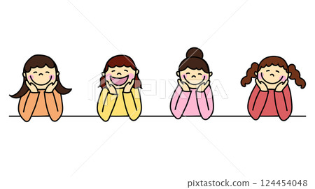 女孩用手肘支撐身體的插圖 女孩用手肘支撐身體的插圖 124454048