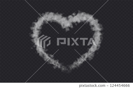 Heart Shaped Smoke effect on transparent dark background. Fog gray love cloud . 124454666