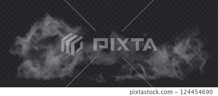 Smoke effect on transparent dark background. Fog gray cloud above the floor surface. 124454690