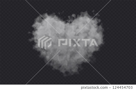 Heart Shaped Smoke effect on transparent dark background. Fog gray love cloud . Heart Shaped Smoke effect on transparent dark background. Fog gray love cloud . 124454703