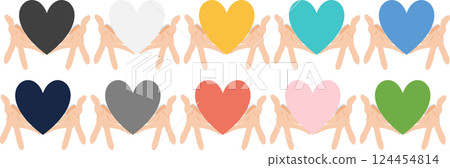 Graphic material illustration set holding a heart in hand 124454814