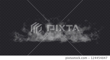 Fog effect on transparent dark background. Smoke gray cloud above the floor surface. 124454847