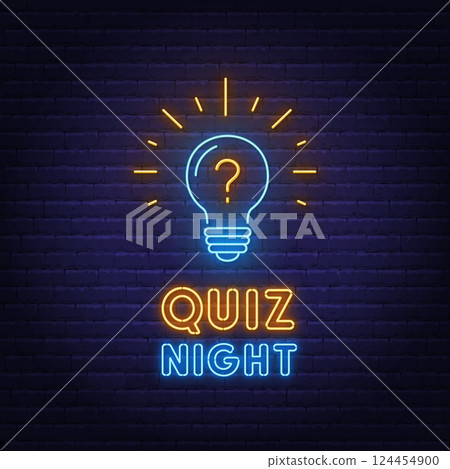 Quiz Night neon sign on brick wall background. Quiz Night neon sign on brick wall background. 124454900