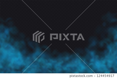 Blue Fog effect on transparent dark background. Vector Smoke cloud. 124454917