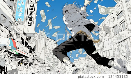Money is falling from the sky in Tokyo 124455185
