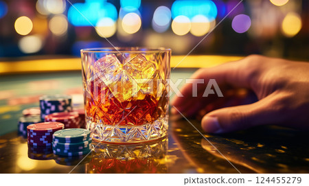 Cocktails on the bar counter in a casino 124455279