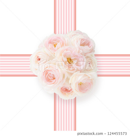 Gift box, bouquet, ribbon, frame, illustration background, Mother's Day, cute photo in pale pink, pastel colors 124455573