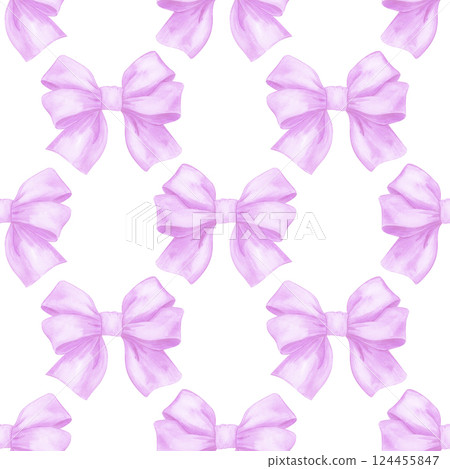 Hand drawn watercolor purple bow seamless pattern isolated on white background. Can be used for textile, fabric scrapbook and other printed products. Hand drawn watercolor purple bow seamless pattern isolated on white background. Can be used for textile, fabric scrapbook and other printed products. 124455847
