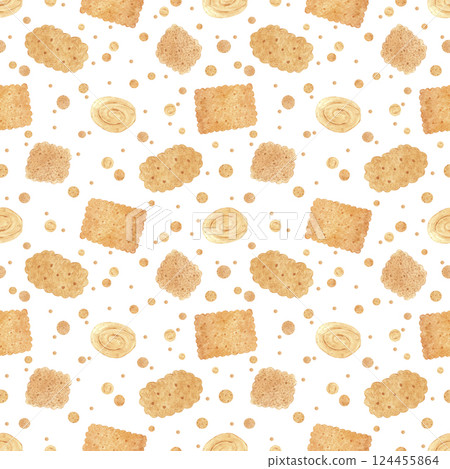 Hand drawn watercolor biscuits with confetti seamless pattern isolated on white background. Can be used for textile, fabric, scrapbook and other printed products. 124455864