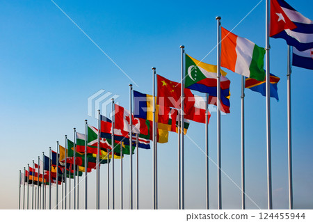 International flags near the Osaka Kansai Expo site International flags near the Osaka Kansai Expo site 124455944