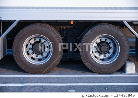 Two rear axles of a large freight vehicle Two rear axles of a large freight vehicle 124455949