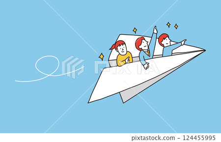 Illustration of people riding paper planes to reach their goal Illustration of people riding paper planes to reach their goal 124455995