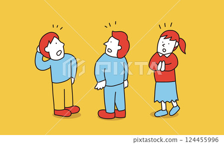 Illustration of people looking up and being surprised, worried, and thinking Illustration of people looking up and being surprised, worried, and thinking 124455996