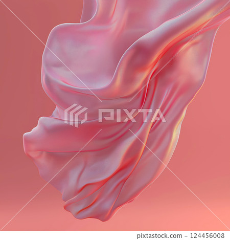 Elegant pink silk fabric flowing and waving in the air on pink background, luxurious textile and smooth satin cloth, 3d render illustration 124456008