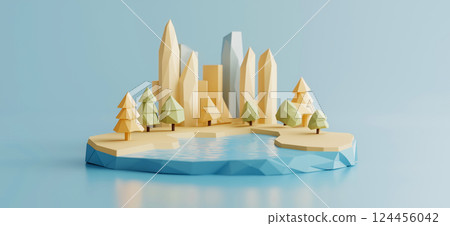 Central Park. 3D rendering of Central Park in New York simple low poly origami style, web banner with copy space 124456042