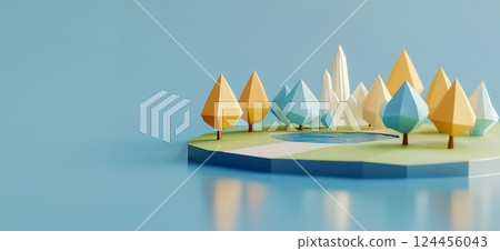 Central Park. 3D rendering of Central Park in New York simple low poly origami style, web banner with copy space 124456043