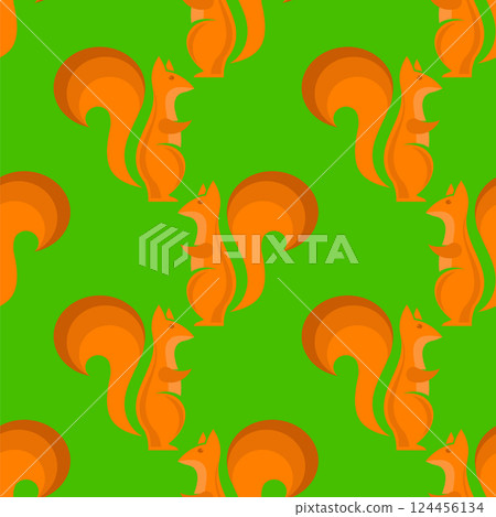 Vector Orange Squirrel Seamless Pattern on Green Background Vector Orange Squirrel Seamless Pattern on Green Background 124456134